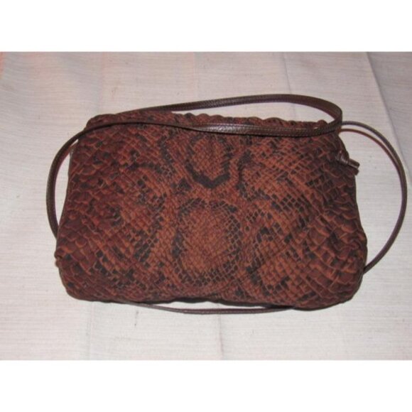 Bottega Veneta Vintage Crossbody Reptile Print Fabric In Browns - Picture 7 of 12